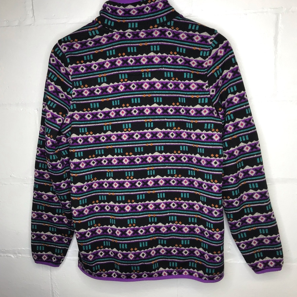 L.L.Bean Women's Medium Purple Aztec T Snap Pockets Pullover Sweater Fleece - Picture 6 of 6